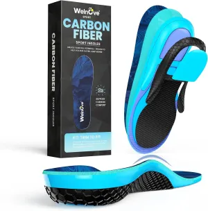 Hike Support Insoles - Welnove Carbon Fiber Insoles -Shoe Insert for Hiking Ourdoor Sport - Rigid Support for Turf Toe,Foot Fractures,Hallux Rigidus,Hiking Boots Inserts for Men Women-M