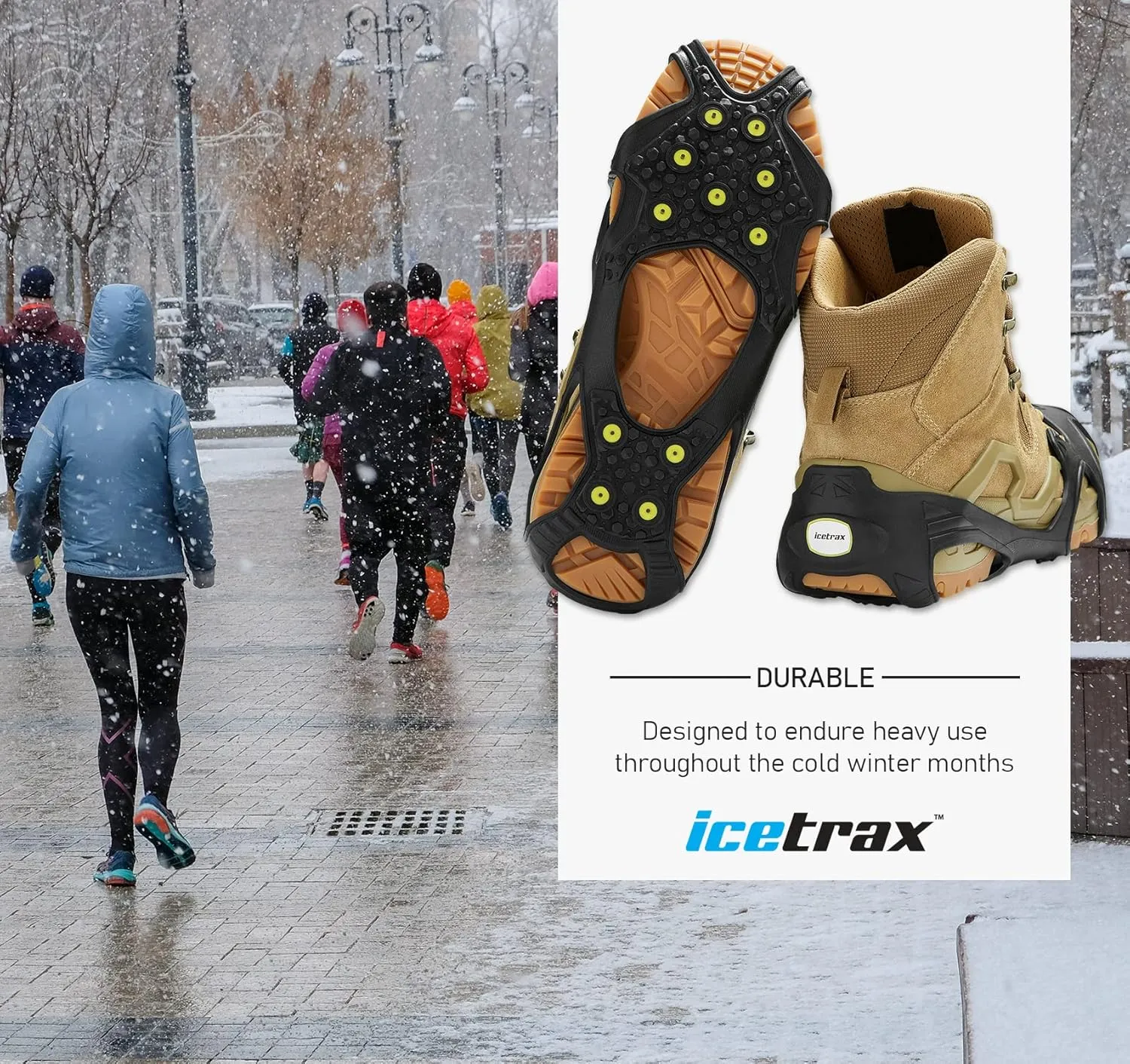 ICETRAX Pro Tungsten Grip Winter Ice Cleats for Shoes and Boots - Snow and Ice Grips, StayON Toe, Reflective Heel