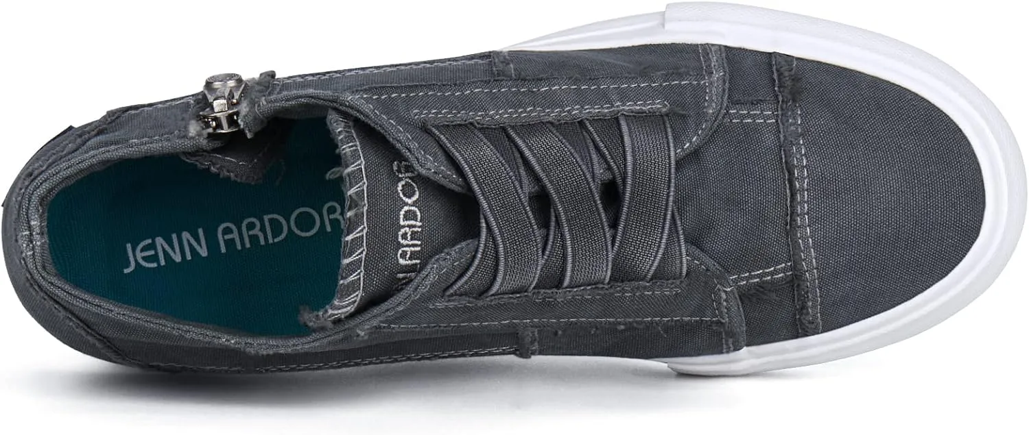 JENN ARDOR Wedge Sneakers for Women Fashion Canvas Shoes Casual Platform Hidden Heel Womens Slip On Sneaker Non Slip Side Zipper