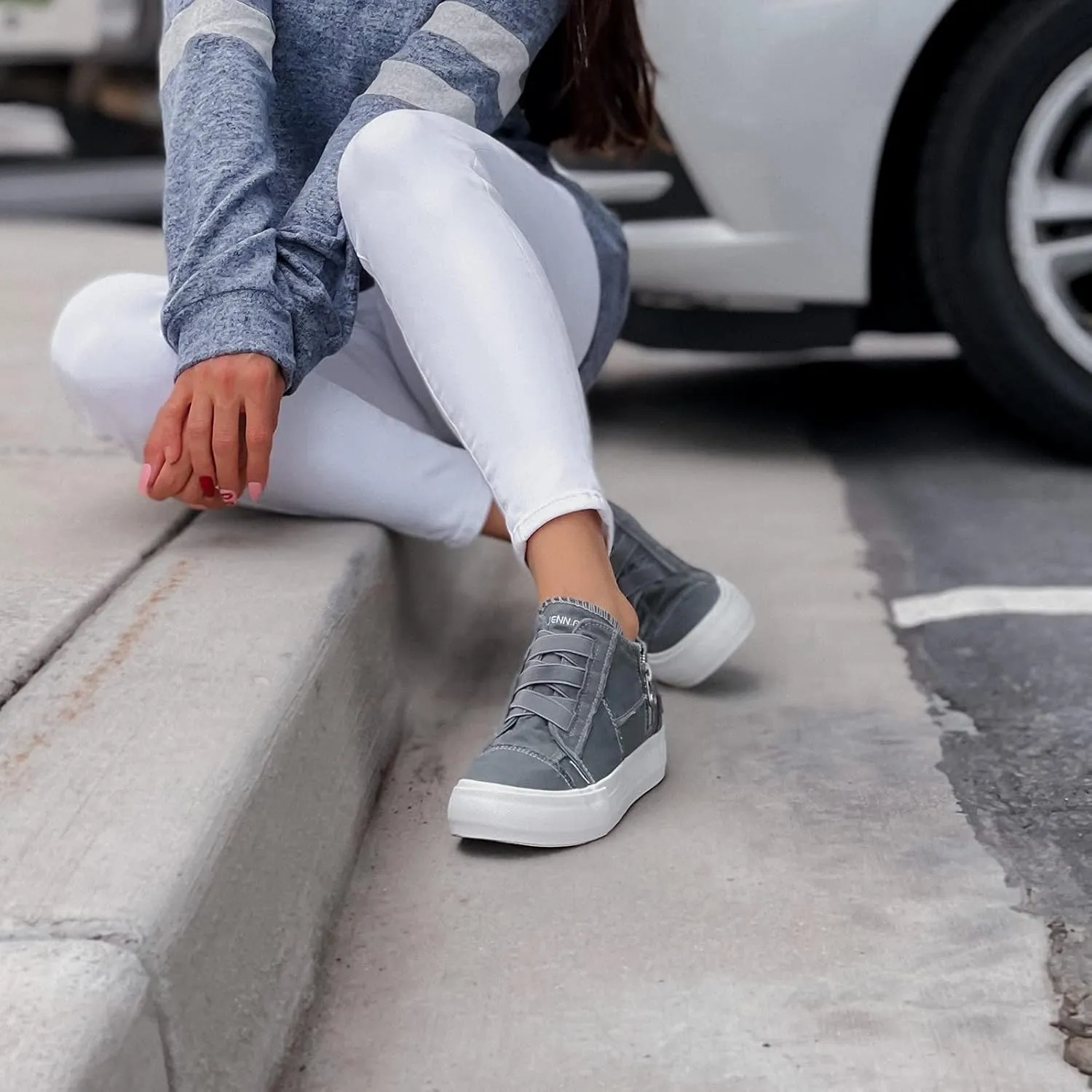 JENN ARDOR Wedge Sneakers for Women Fashion Canvas Shoes Casual Platform Hidden Heel Womens Slip On Sneaker Non Slip Side Zipper