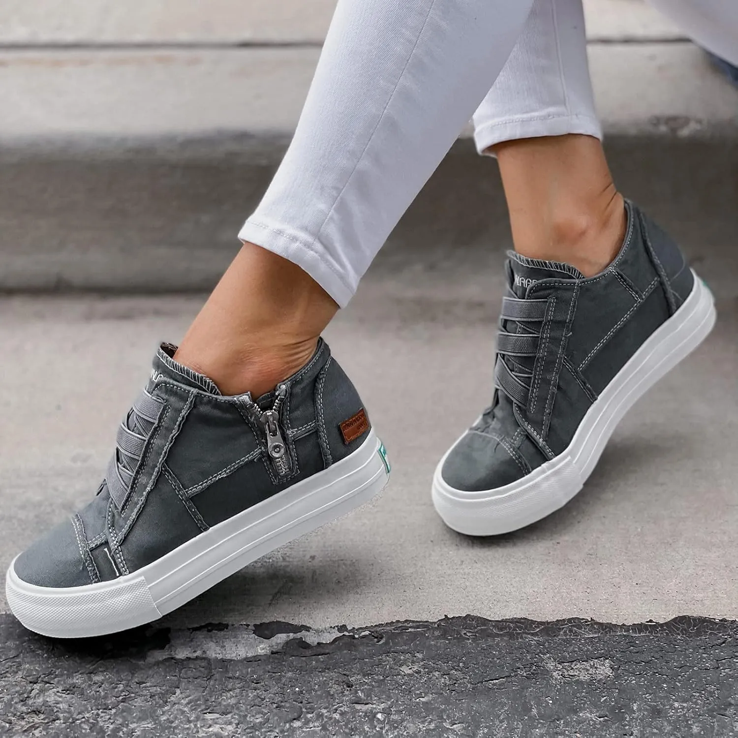 JENN ARDOR Wedge Sneakers for Women Fashion Canvas Shoes Casual Platform Hidden Heel Womens Slip On Sneaker Non Slip Side Zipper