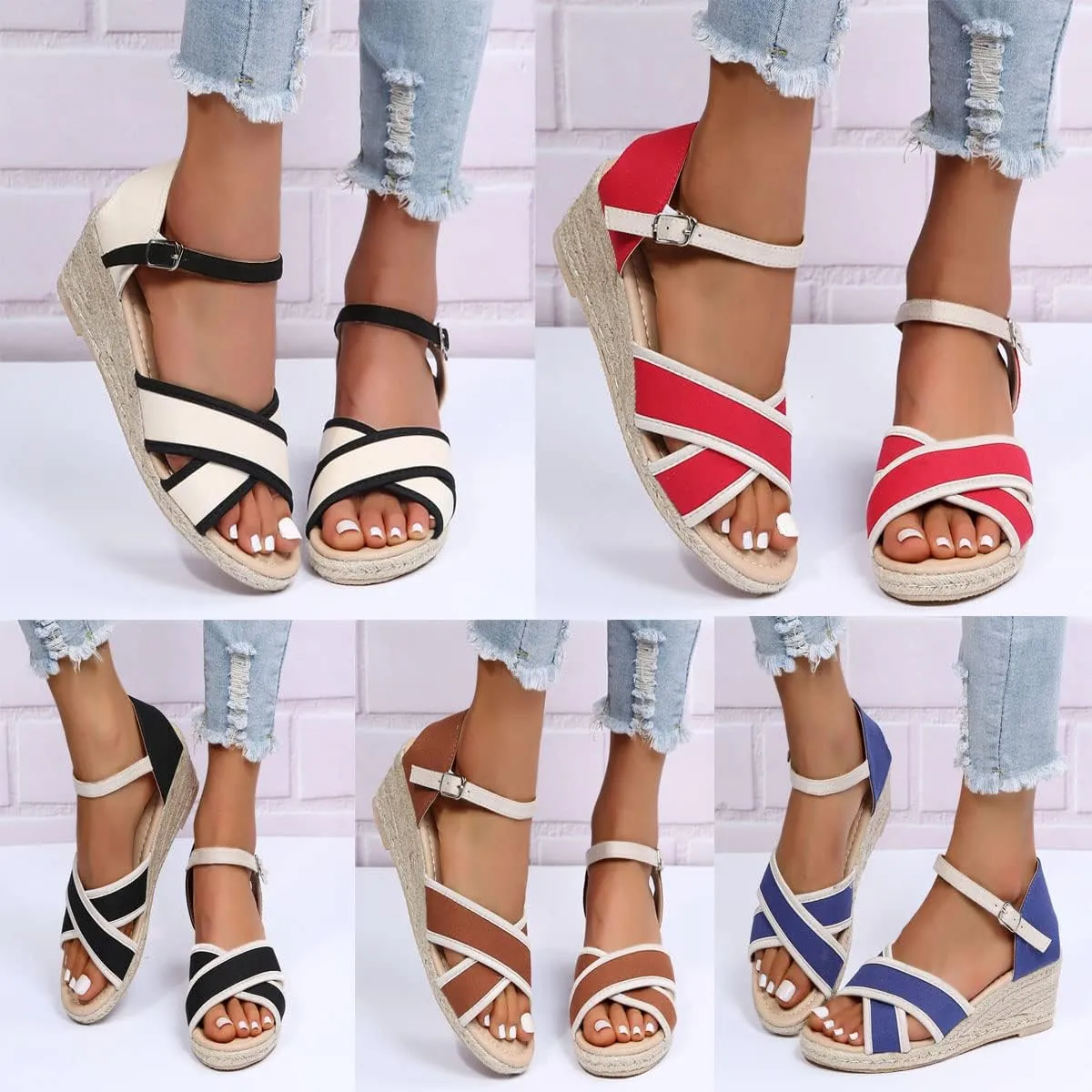 JITUUE Wedge Sandals For Women Summer Platform Shoes For Women Slip Canvas Hemp Rope Bottom Women'S Espadrilles