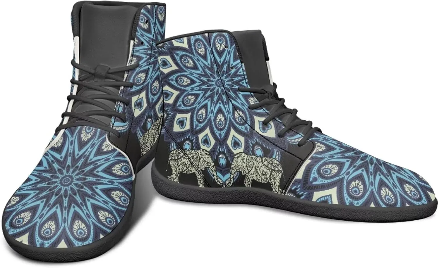 JoyLamoria Unisex High Top Sneakers Mandala Style Leather Shoes Lace-up Comfortable Casual Fashion Sneakers