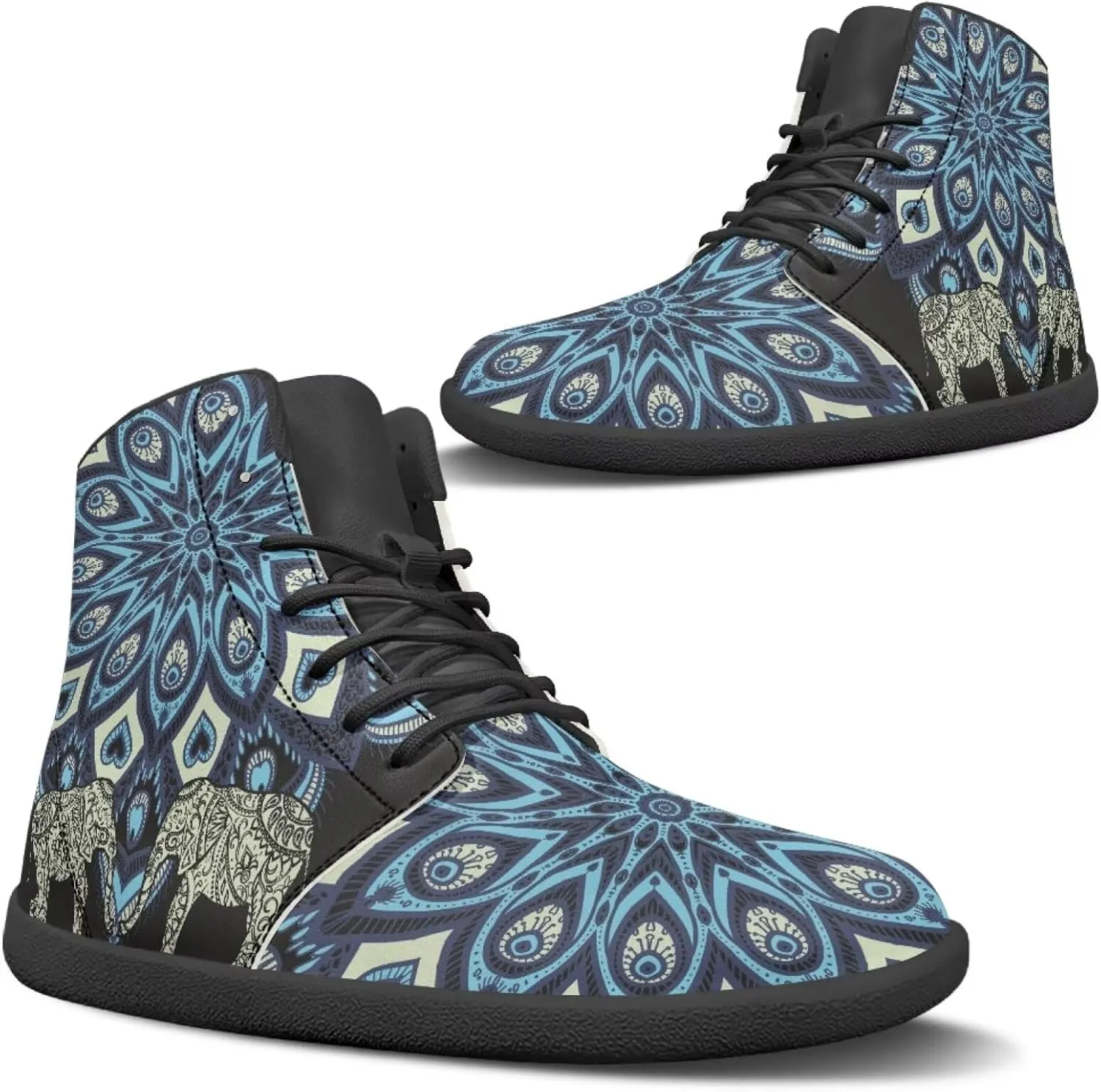 JoyLamoria Unisex High Top Sneakers Mandala Style Leather Shoes Lace-up Comfortable Casual Fashion Sneakers