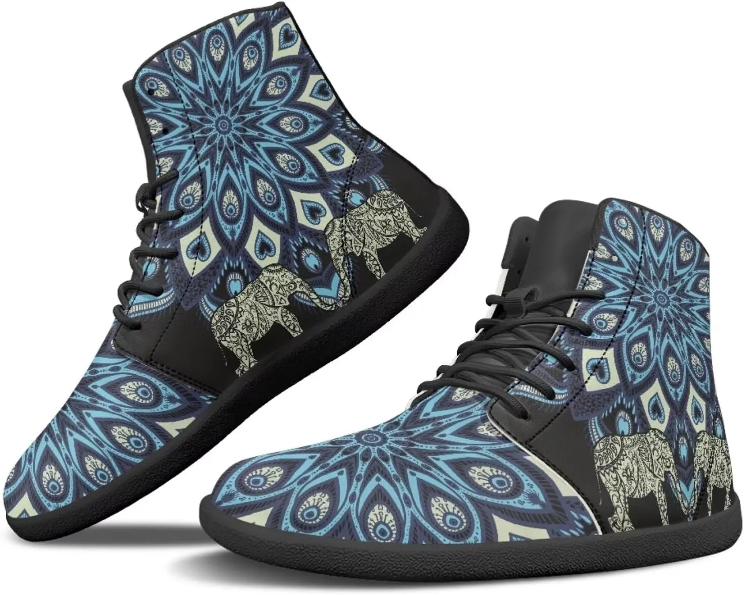 JoyLamoria Unisex High Top Sneakers Mandala Style Leather Shoes Lace-up Comfortable Casual Fashion Sneakers