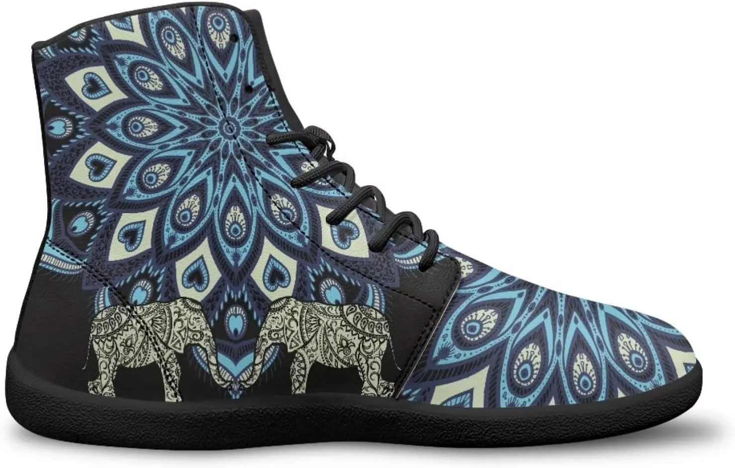 JoyLamoria Unisex High Top Sneakers Mandala Style Leather Shoes Lace-up Comfortable Casual Fashion Sneakers