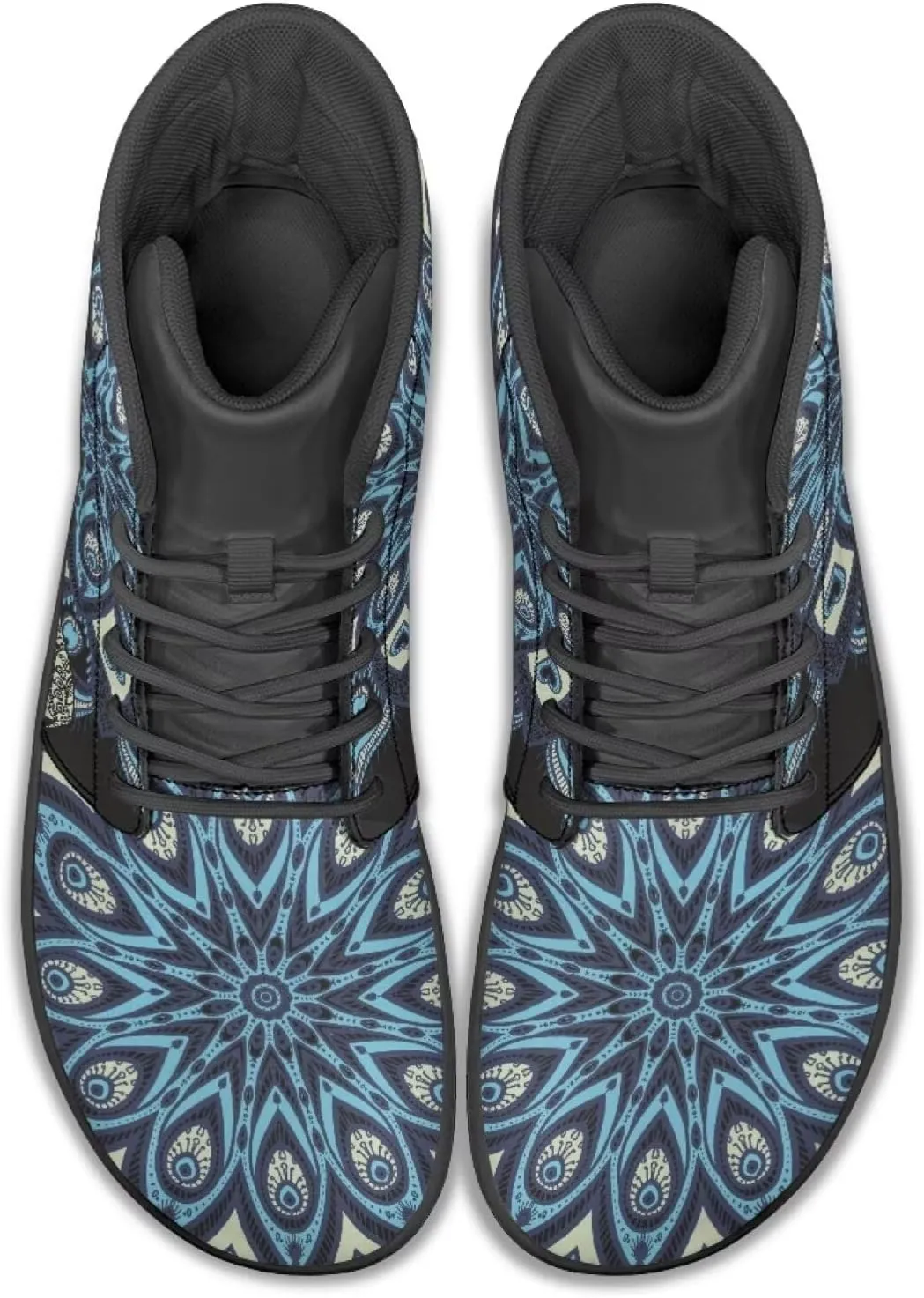 JoyLamoria Unisex High Top Sneakers Mandala Style Leather Shoes Lace-up Comfortable Casual Fashion Sneakers