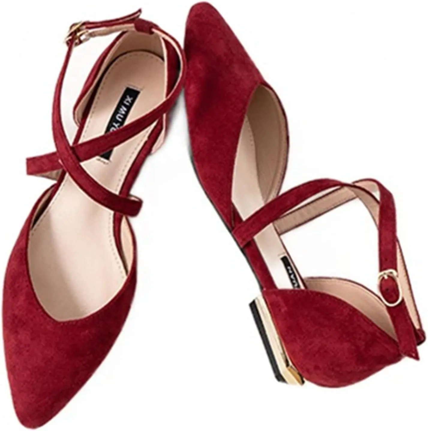 Julymens Women's Pointed Toe Ballet Flats Cross Ankle Strap D'Orsay Mary Janes