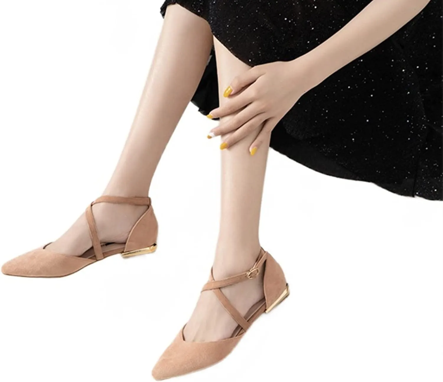 Julymens Women's Pointed Toe Ballet Flats Cross Ankle Strap D'Orsay Mary Janes