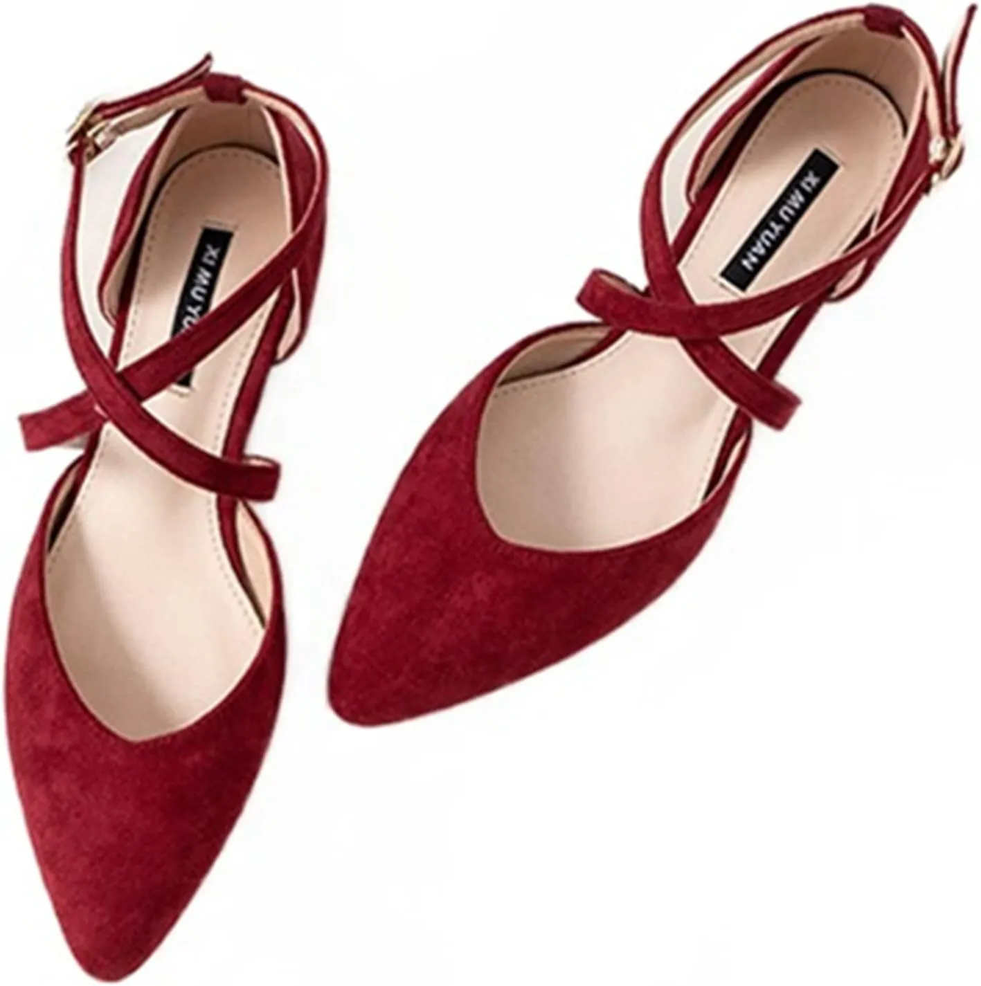 Julymens Women's Pointed Toe Ballet Flats Cross Ankle Strap D'Orsay Mary Janes