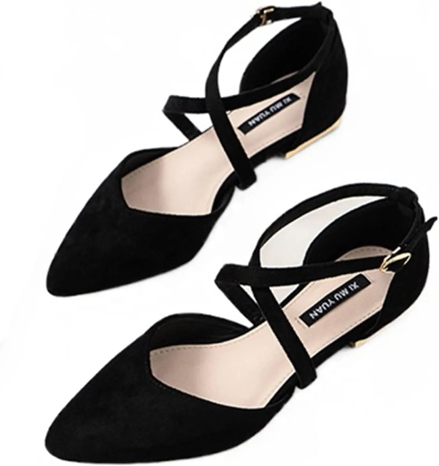 Julymens Women's Pointed Toe Ballet Flats Cross Ankle Strap D'Orsay Mary Janes