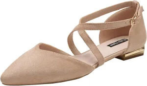 Julymens Women's Pointed Toe Ballet Flats Cross Ankle Strap D'Orsay Mary Janes
