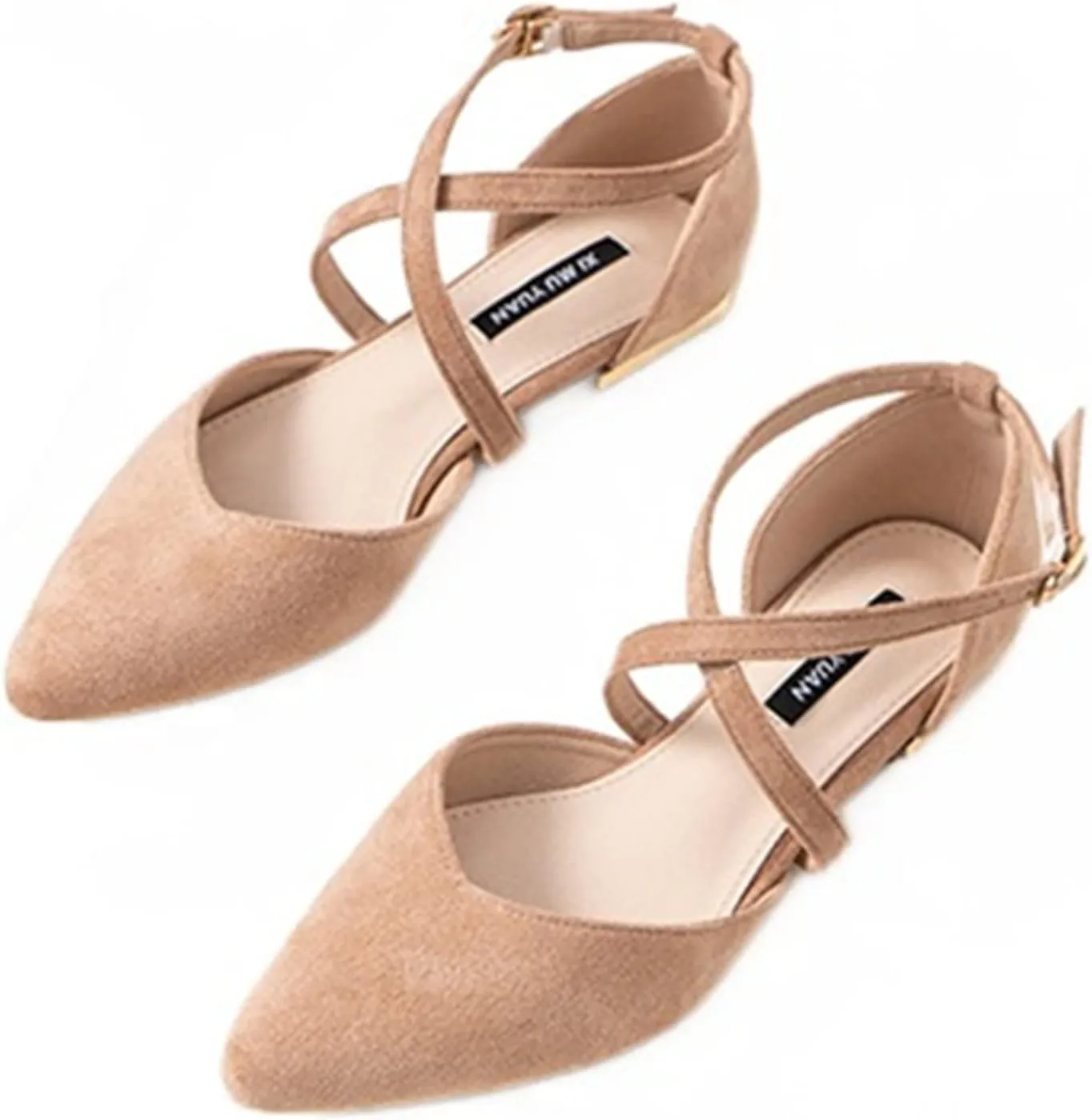 Julymens Women's Pointed Toe Ballet Flats Cross Ankle Strap D'Orsay Mary Janes