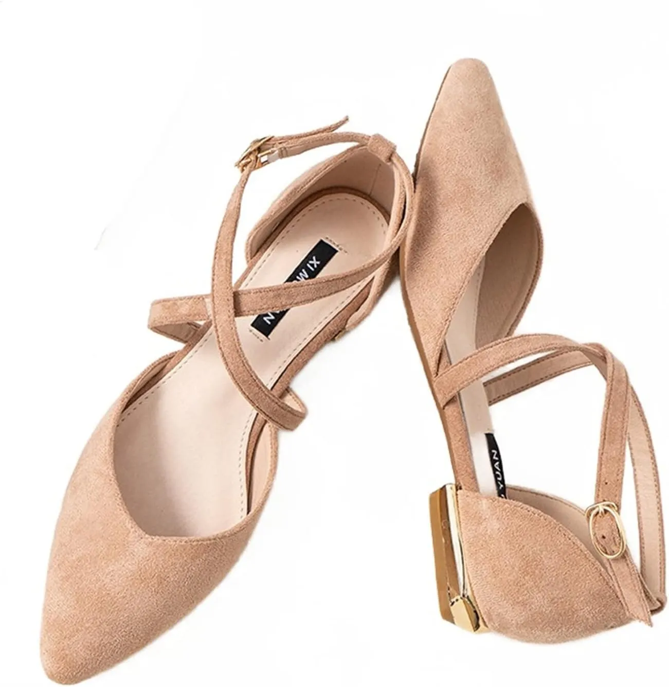 Julymens Women's Pointed Toe Ballet Flats Cross Ankle Strap D'Orsay Mary Janes