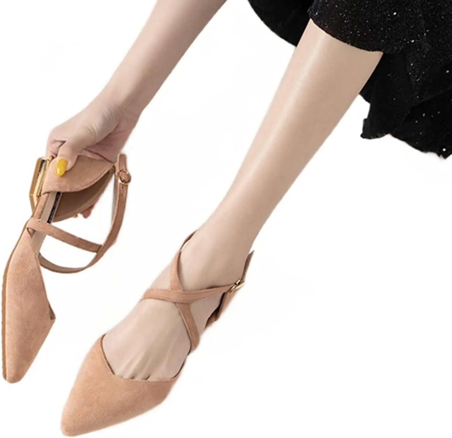 Julymens Women's Pointed Toe Ballet Flats Cross Ankle Strap D'Orsay Mary Janes