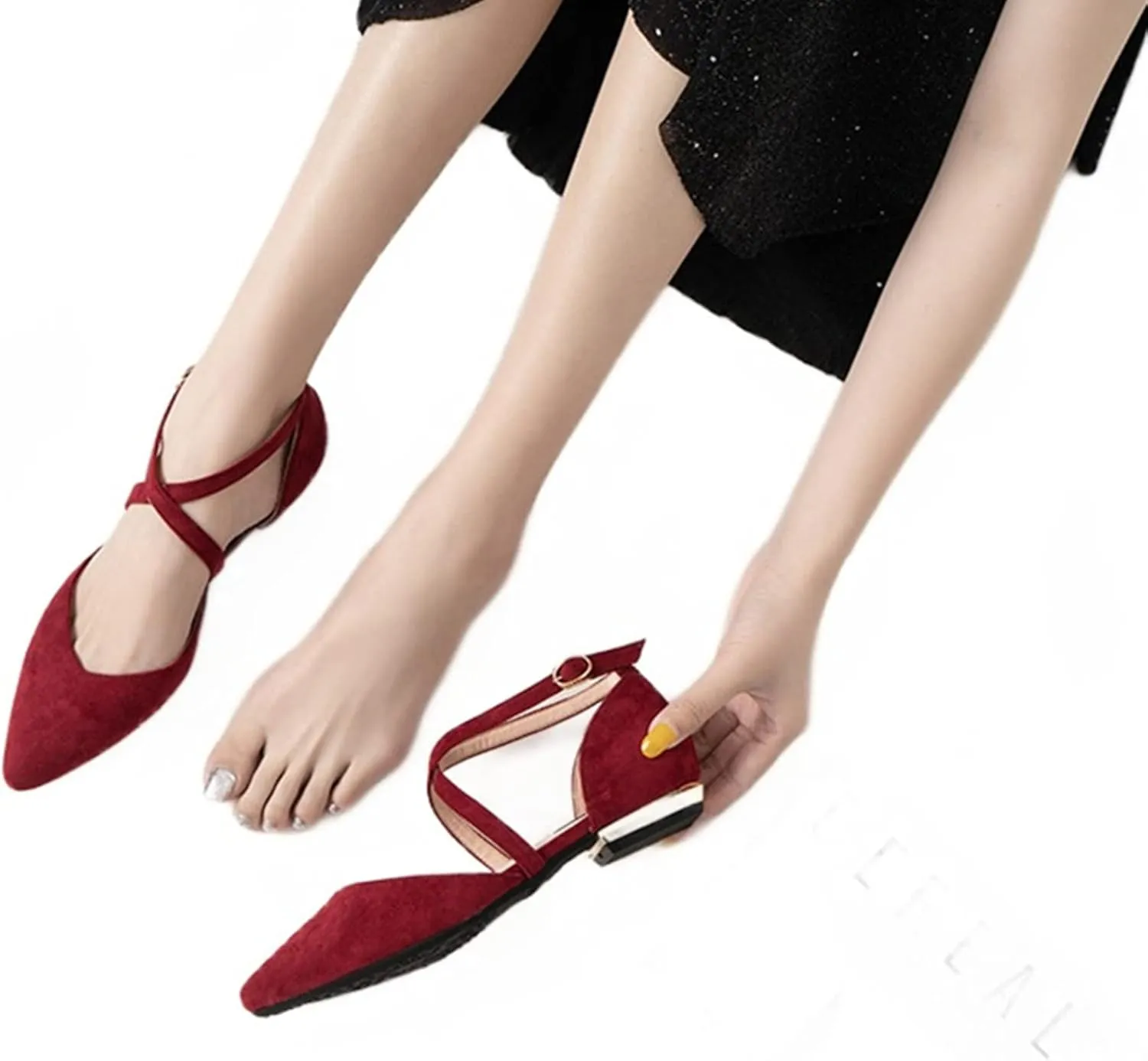 Julymens Women's Pointed Toe Ballet Flats Cross Ankle Strap D'Orsay Mary Janes
