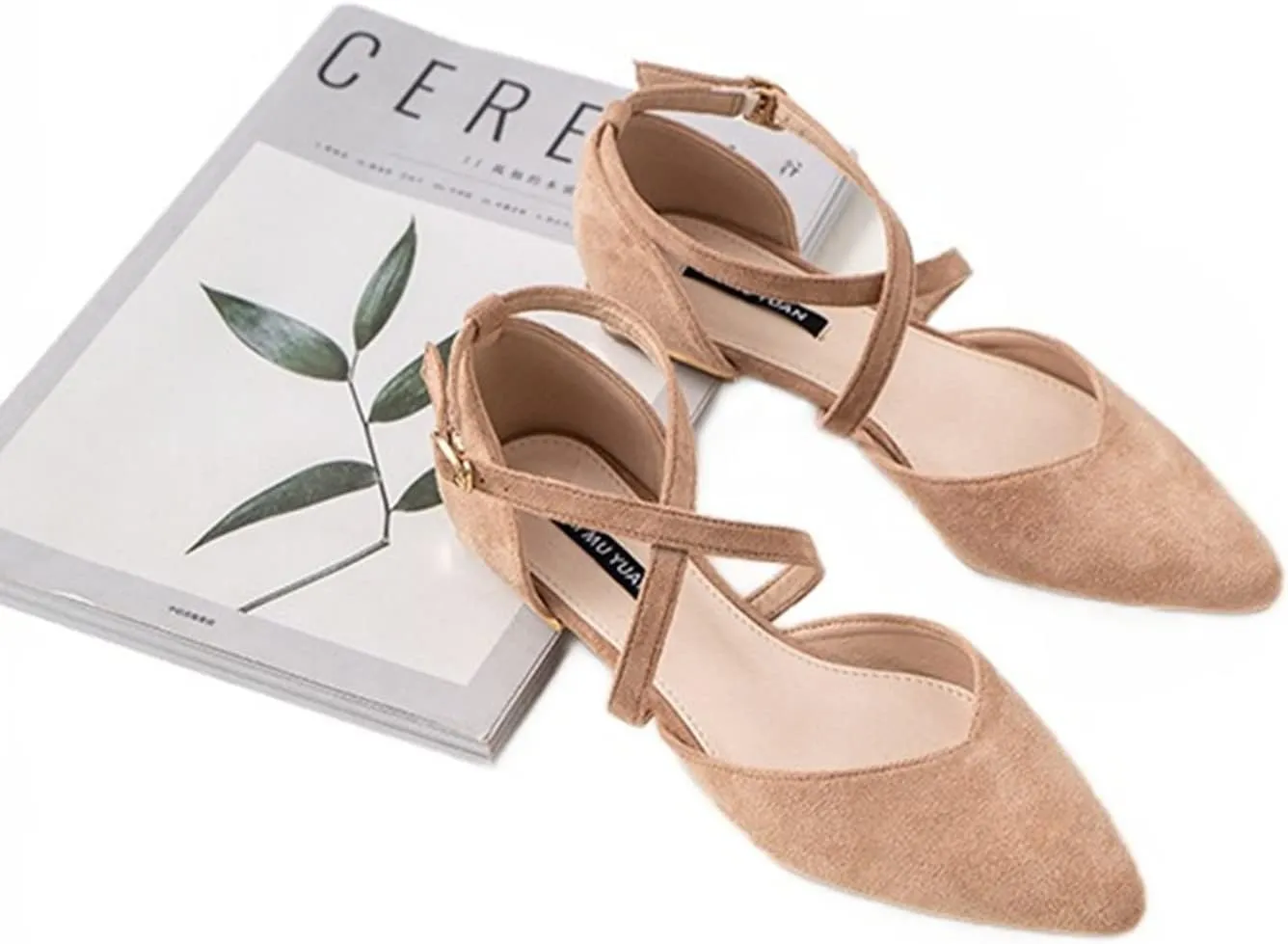 Julymens Women's Pointed Toe Ballet Flats Cross Ankle Strap D'Orsay Mary Janes