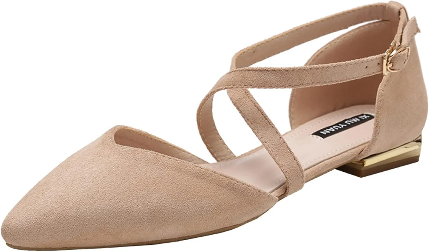 Julymens Women's Pointed Toe Ballet Flats Cross Ankle Strap D'Orsay Mary Janes