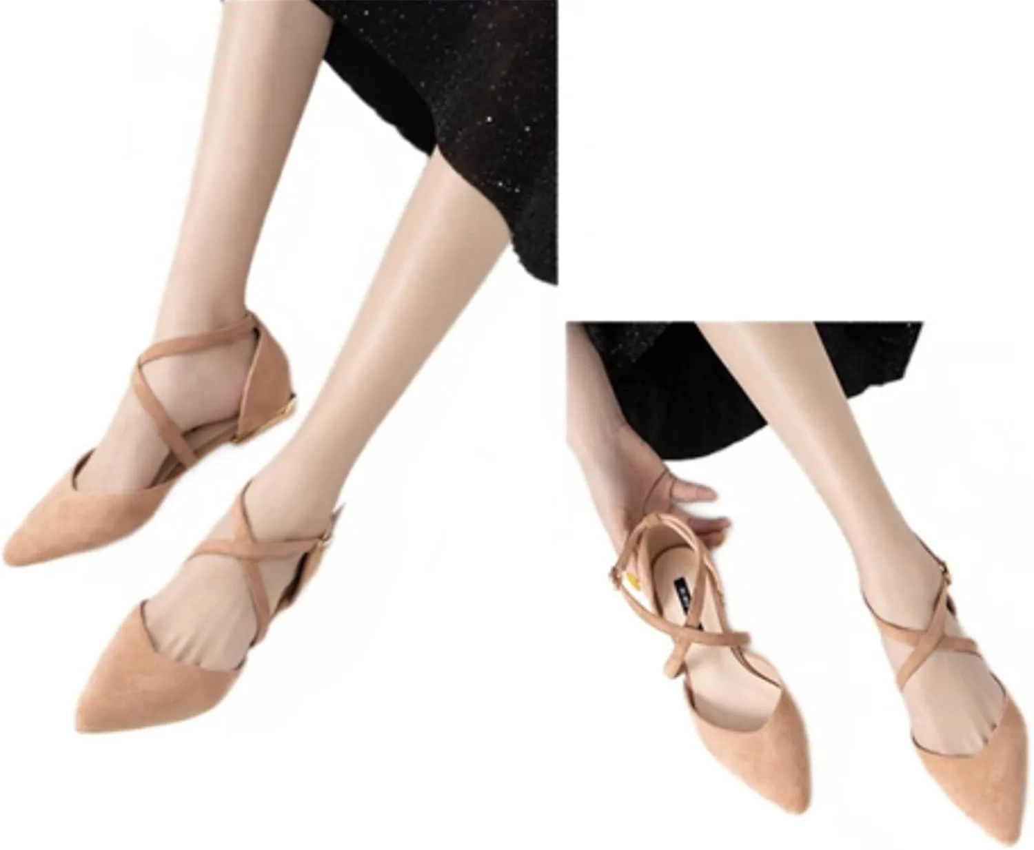 Julymens Women's Pointed Toe Ballet Flats Cross Ankle Strap D'Orsay Mary Janes