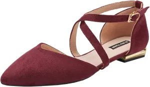 Julymens Women's Pointed Toe Ballet Flats Cross Ankle Strap D'Orsay Mary Janes