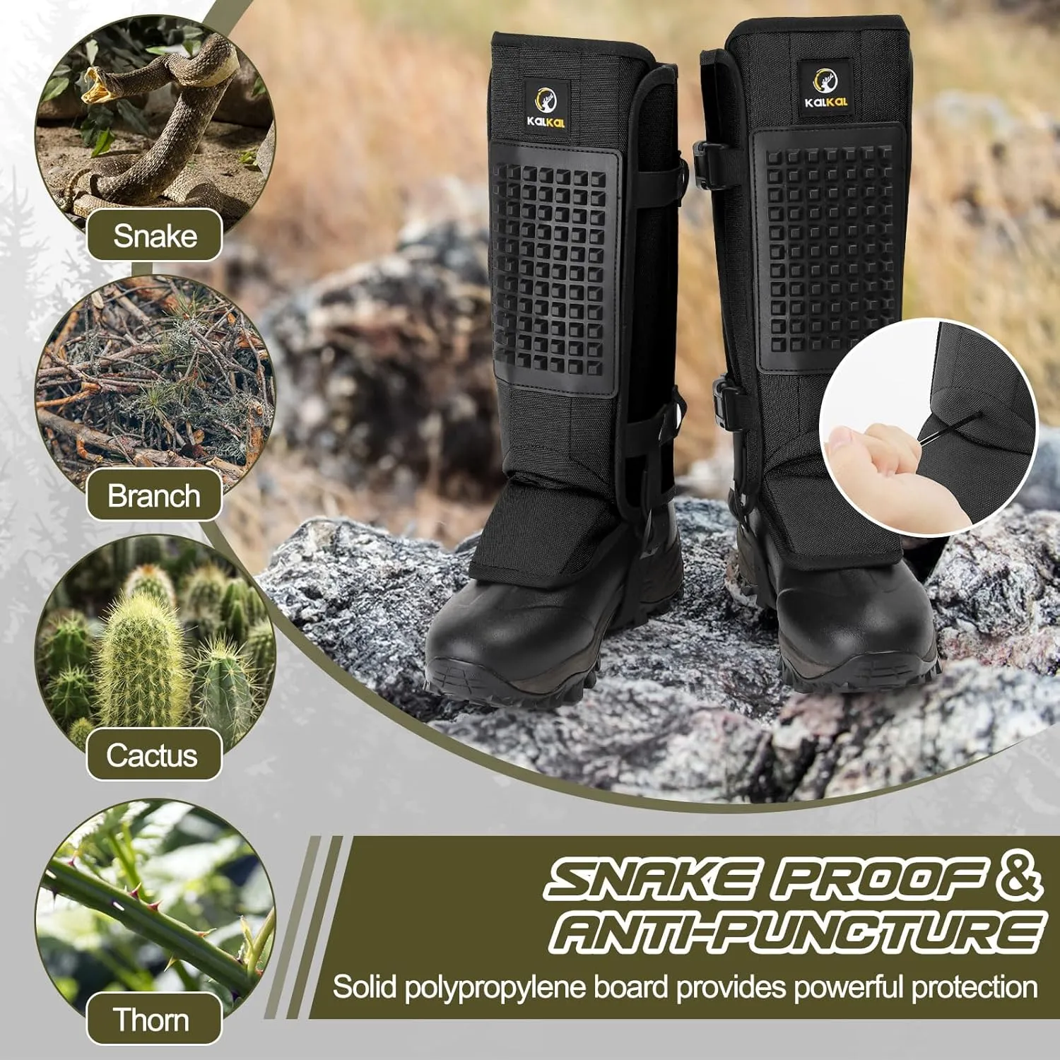 Kalkal Snake Gaiters, 1200D Waterproof Snake Chaps Snake Gaiters for Men Women, Adjustable Snake Bite Protection Snake Guards for Legs Men, Snake Proof Gaiters for Hiking Hunting