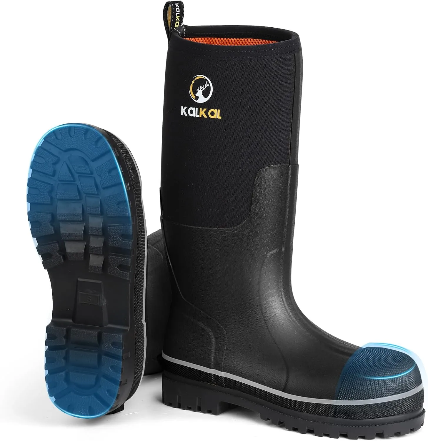 Kalkal Steel Toe Rubber Boots For Men, Waterproof Rubber Work Boots With Steel Shank, Puncture-Proof Safey Composite Toe Hunting Boots for Farming, Gardening, Fishing, Outdoor Work, Size 6-14