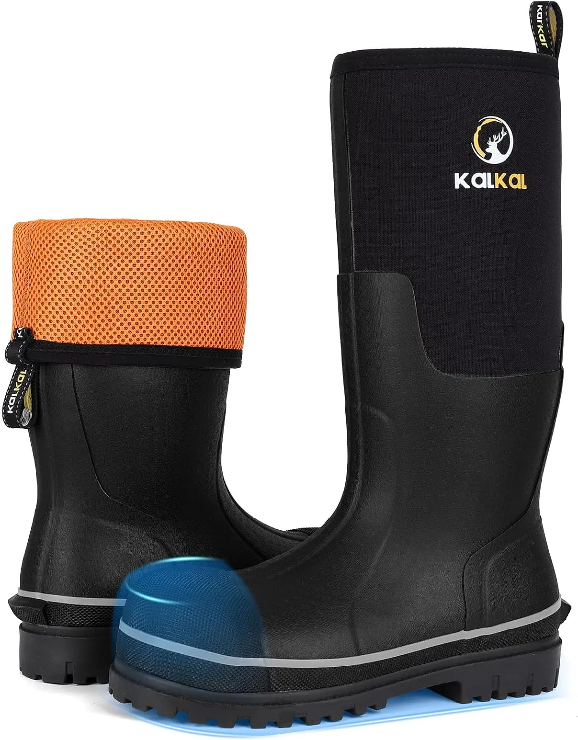 Kalkal Steel Toe Rubber Boots For Men, Waterproof Rubber Work Boots With Steel Shank, Puncture-Proof Safey Composite Toe Hunting Boots for Farming, Gardening, Fishing, Outdoor Work, Size 6-14