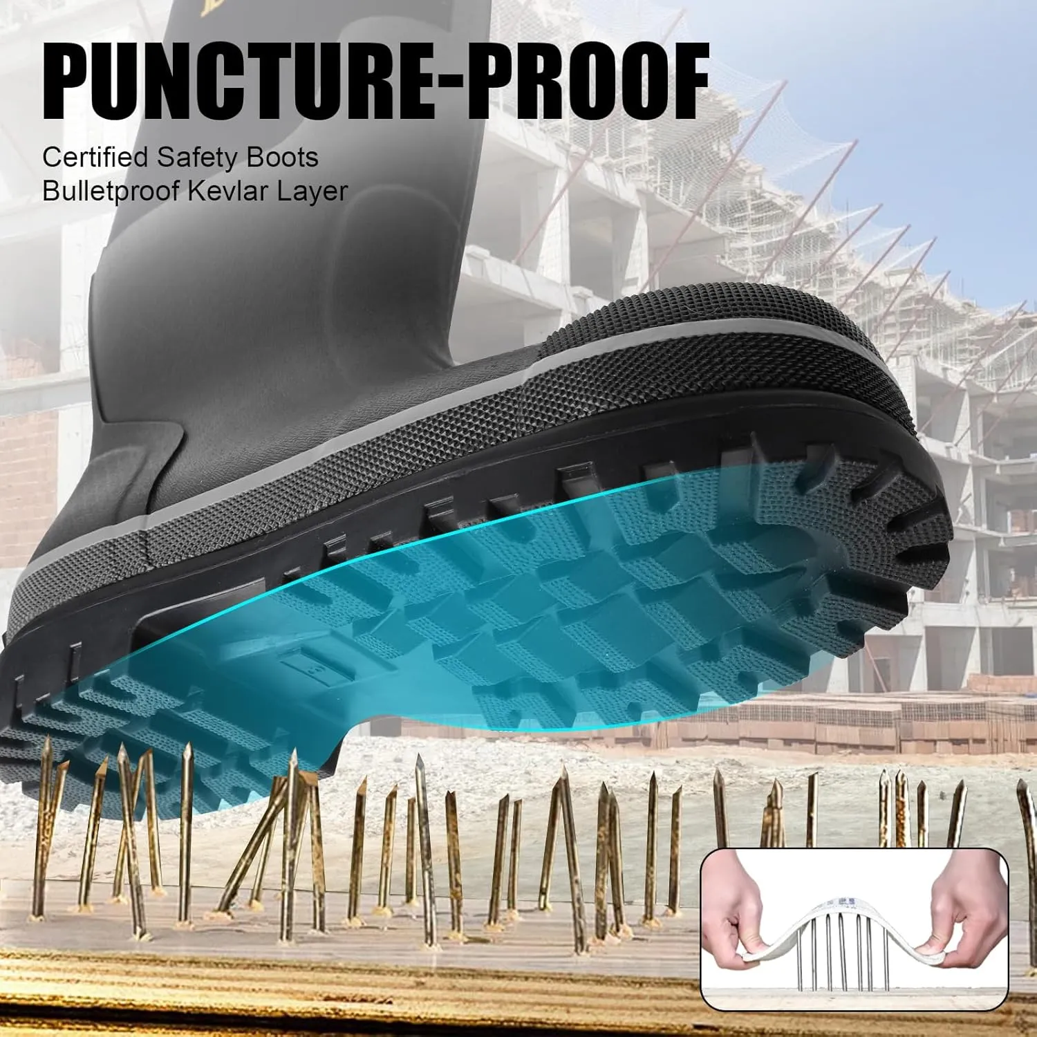 Kalkal Steel Toe Rubber Boots For Men, Waterproof Rubber Work Boots With Steel Shank, Puncture-Proof Safey Composite Toe Hunting Boots for Farming, Gardening, Fishing, Outdoor Work, Size 6-14