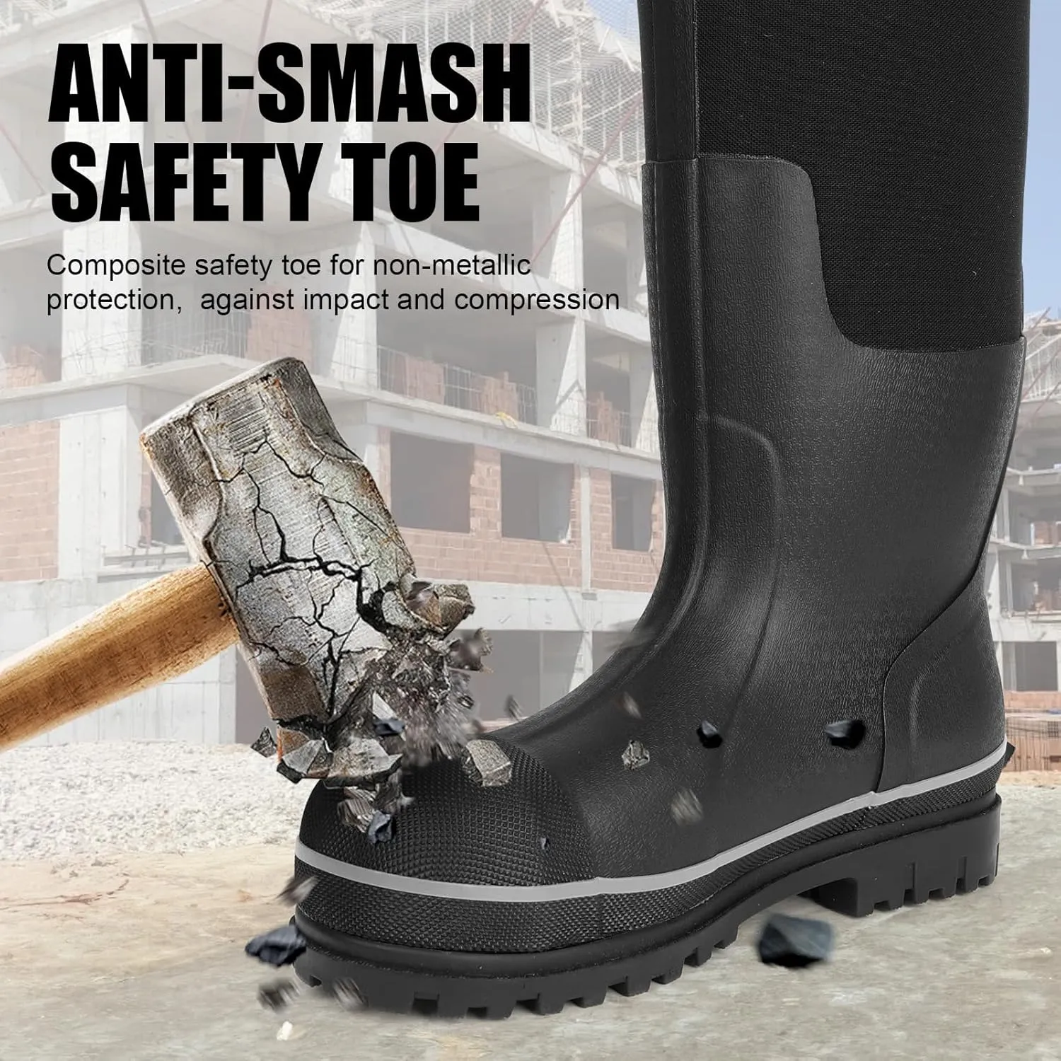 Kalkal Steel Toe Rubber Boots For Men, Waterproof Rubber Work Boots With Steel Shank, Puncture-Proof Safey Composite Toe Hunting Boots for Farming, Gardening, Fishing, Outdoor Work, Size 6-14