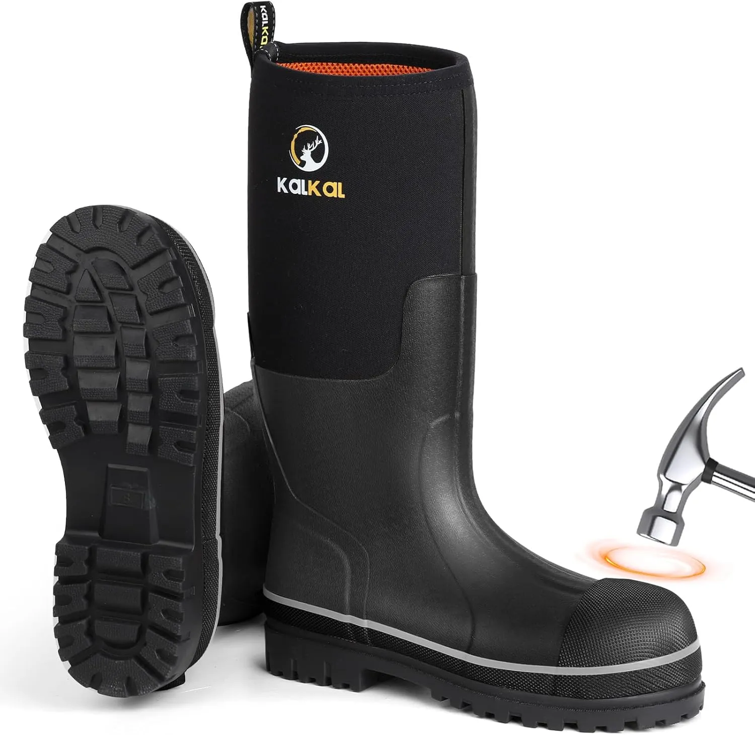 Kalkal Steel Toe Rubber Boots For Men, Waterproof Rubber Work Boots With Steel Shank, Puncture-Proof Safey Composite Toe Hunting Boots for Farming, Gardening, Fishing, Outdoor Work, Size 6-14