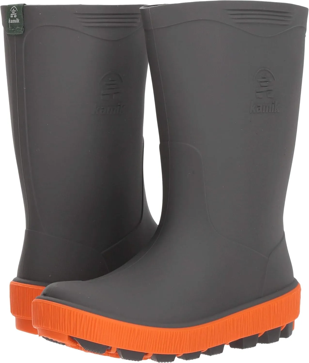 Kamik Kids Riptide (Toddler/Little Kid/Big Kid) - Boots for Kids - Pull-on Rainboots - Contrasting Midsole Charcoal 13 Little Kid M