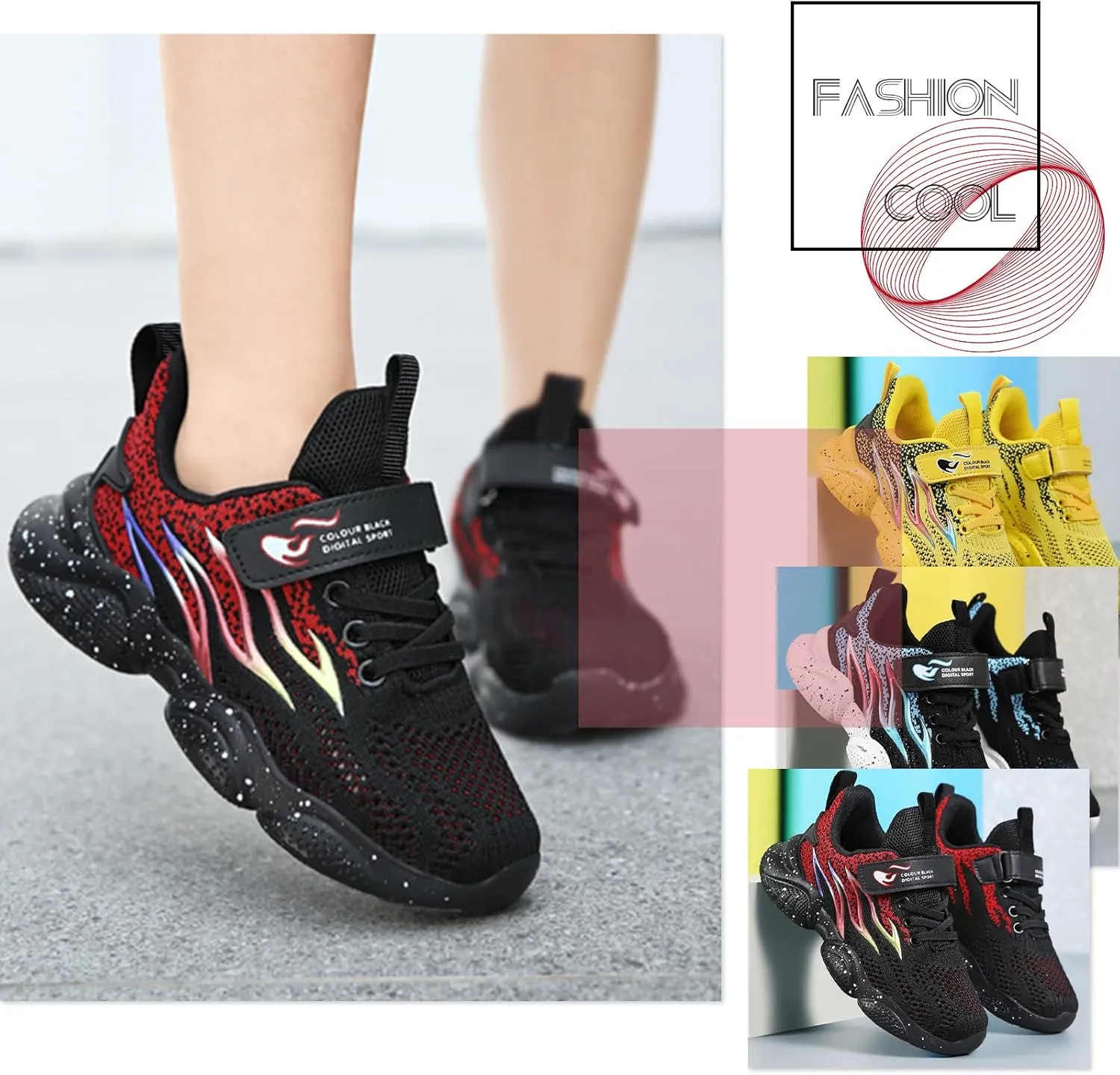 Kids Sneakers for Boys Girls Cool Pattern Athletic Running Tennis Shoes for Little Kid Big Kid