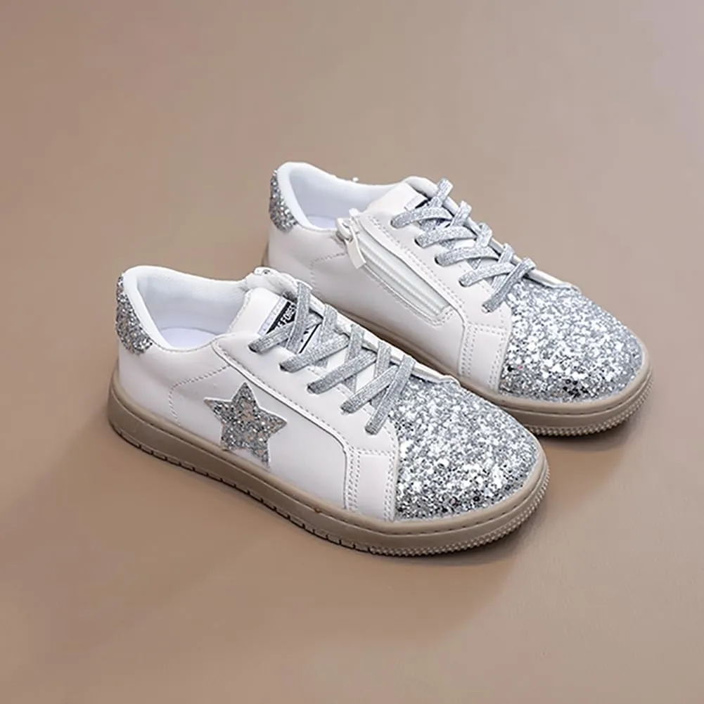 Kids Sparkle Star Sneakers Casual Sports Running Shoes for Girls Boys