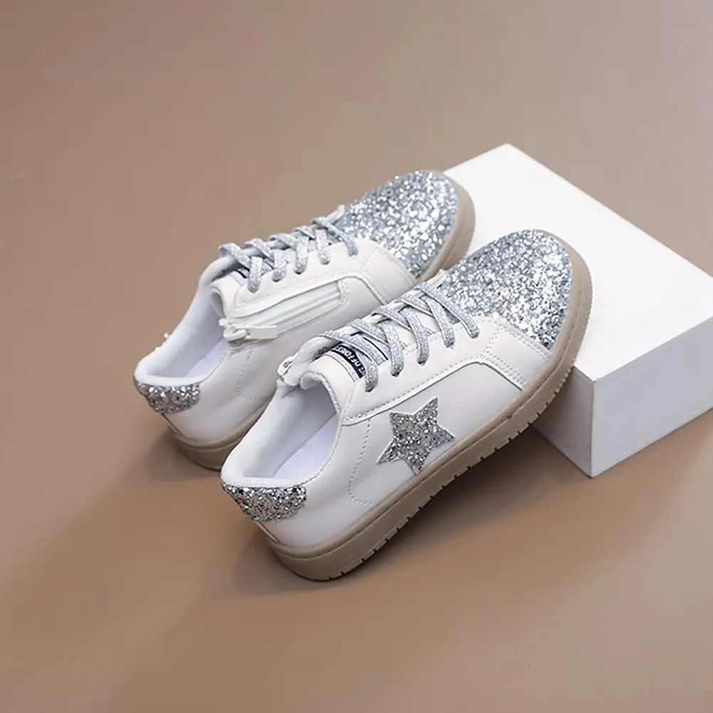 Kids Sparkle Star Sneakers Casual Sports Running Shoes for Girls Boys