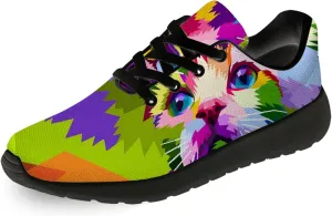 Kitten Cat Shoes Women Girl Tennis Running Sneakers Pop Art Kitty Cat Face Walking Gym Shoes Gifts for Men Boy,US Size 10 Women/8.5 Men, Green,purple,orange