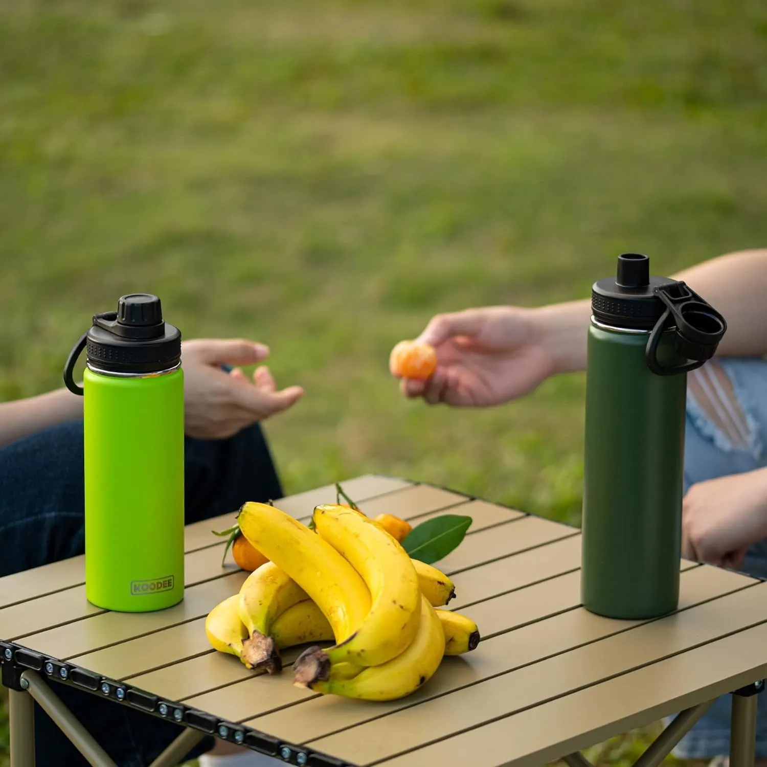 KOODEE 26 oz Insulated Water Bottle Stainless Steel Double Wall Vacuum Metal Sports Wide Mouth Water Bottle with Leakproof Spout Lid (Grass Green)