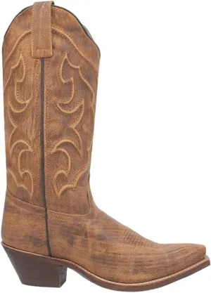 Laredo Womens Reva Embossed Snip Toe Casual Boots Mid Calf Low Heel 1-2" - Brown