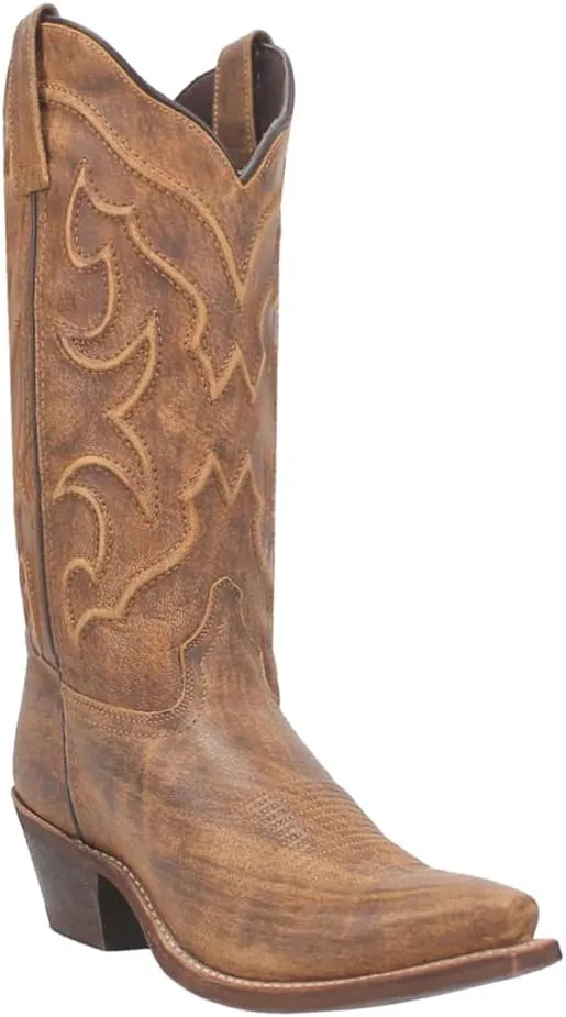 Laredo Womens Reva Embossed Snip Toe Casual Boots Mid Calf Low Heel 1-2" - Brown