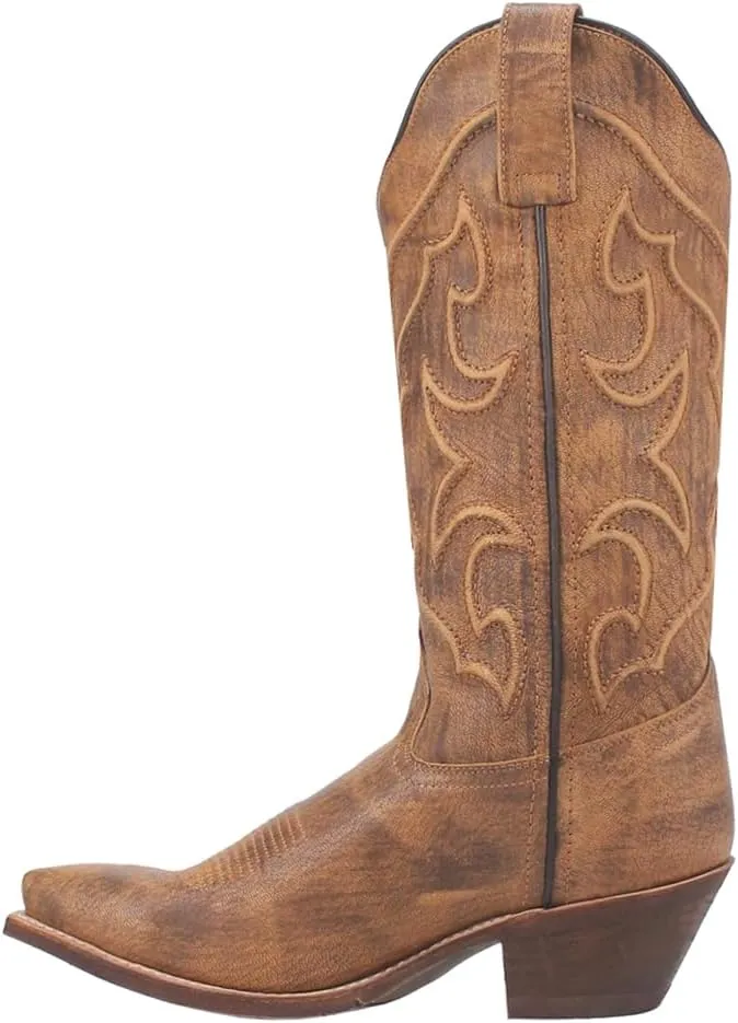 Laredo Womens Reva Embossed Snip Toe Casual Boots Mid Calf Low Heel 1-2" - Brown