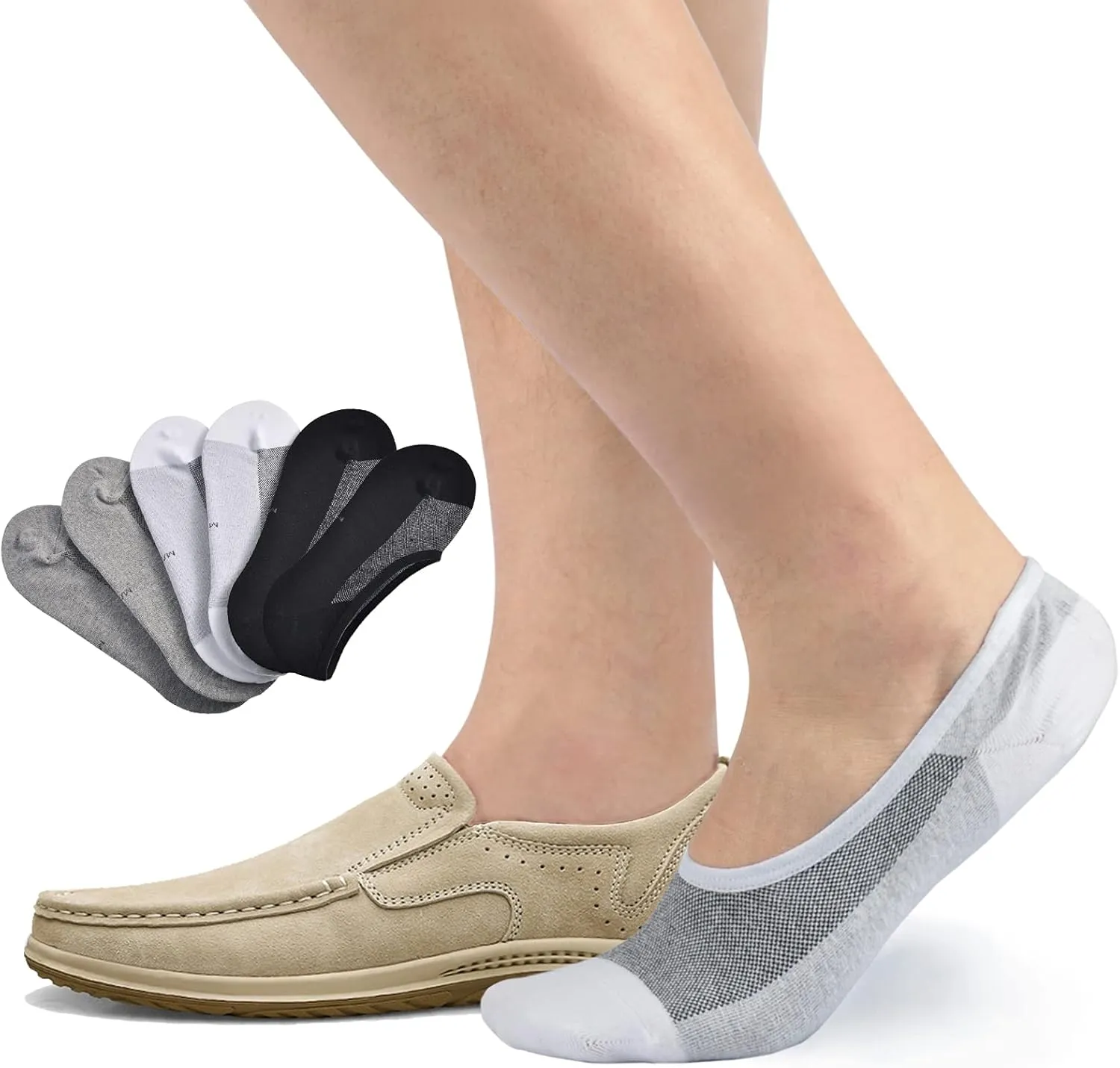 LO SHOKIM No Show Socks - Breathable Non Slip Low Cut Cotton Short Socks for Men & Women, 7-15