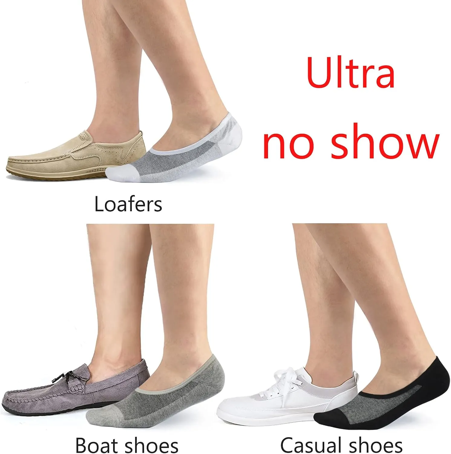 LO SHOKIM No Show Socks - Breathable Non Slip Low Cut Cotton Short Socks for Men & Women, 7-15
