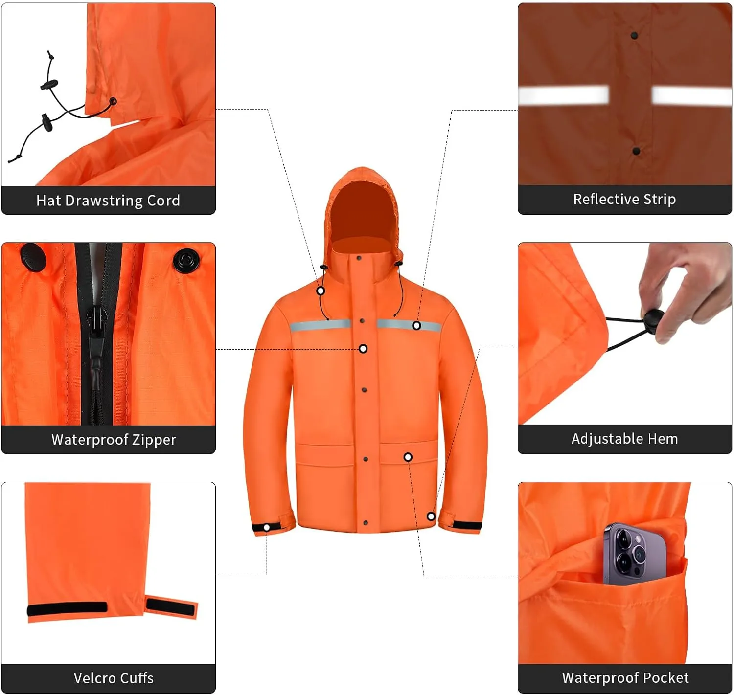 LOOGU Men's Rain Suit - Rain Gear for Men Waterproof, Lightweight Rain Coat, Breathable Mens Rain Jackets Hood and Pants