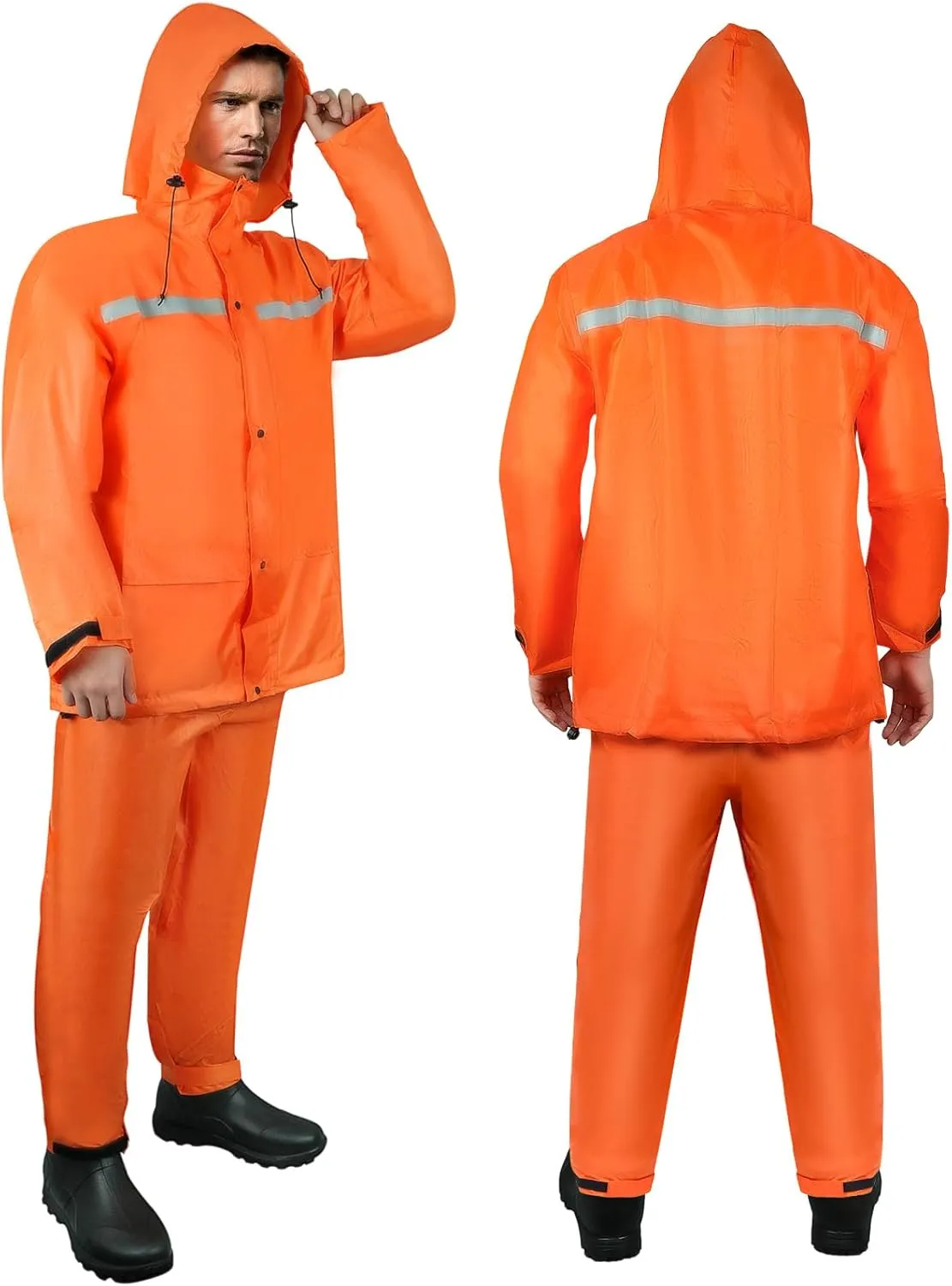 LOOGU Men's Rain Suit - Rain Gear for Men Waterproof, Lightweight Rain Coat, Breathable Mens Rain Jackets Hood and Pants