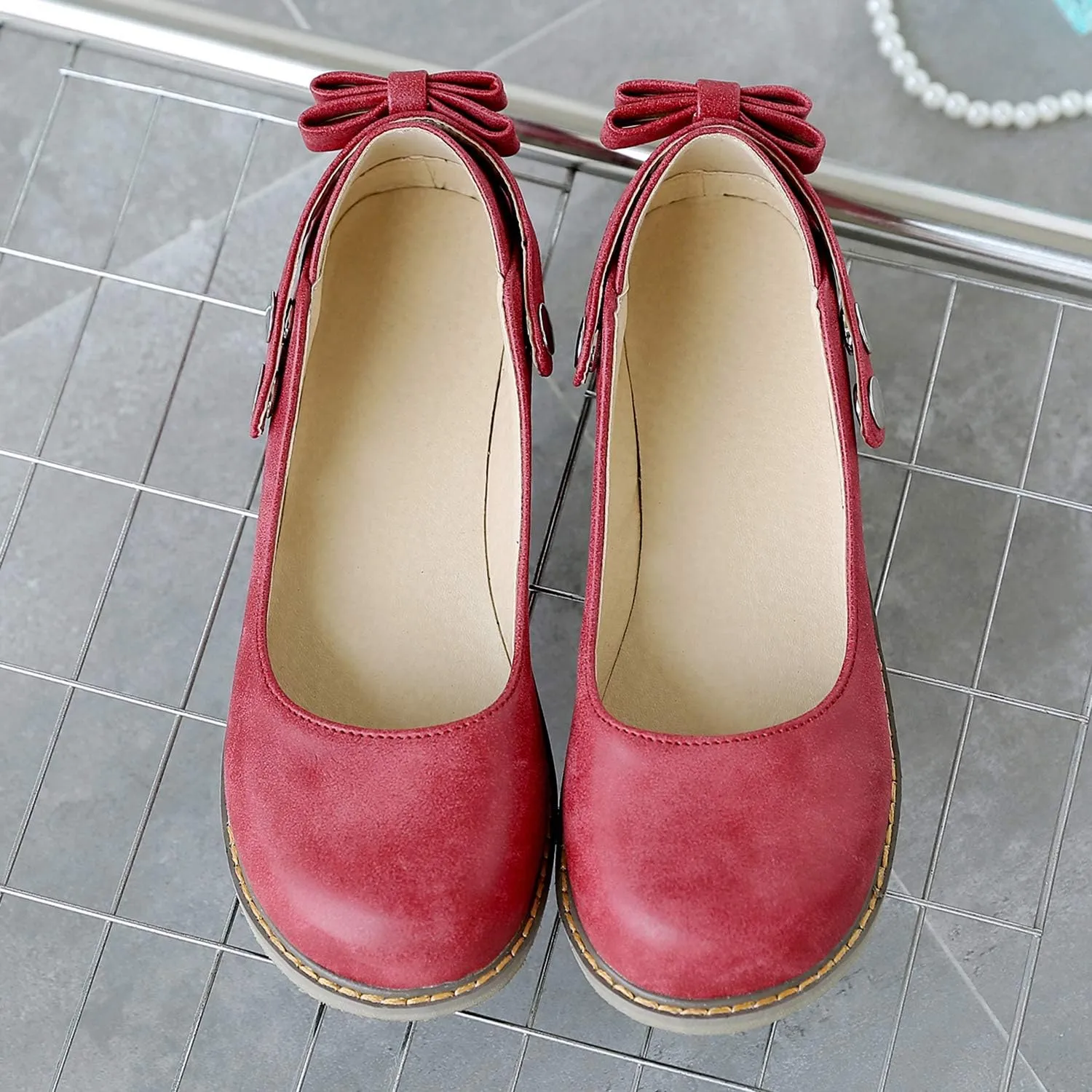 LYYSKY Women Sweet Bownot Ankle Strap Mary Jane Shoes Casual Flats Three Ways Wear Walking Shoes