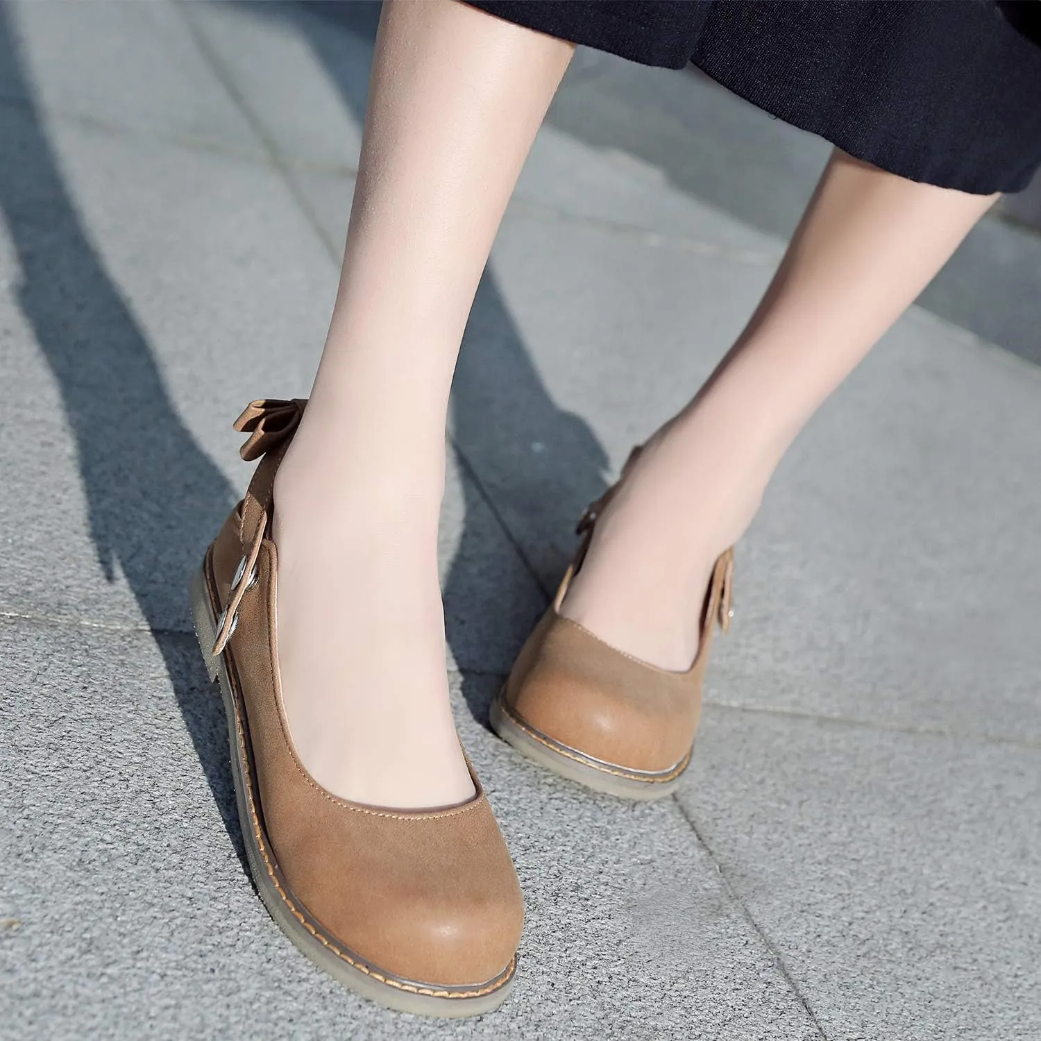 LYYSKY Women Sweet Bownot Ankle Strap Mary Jane Shoes Casual Flats Three Ways Wear Walking Shoes