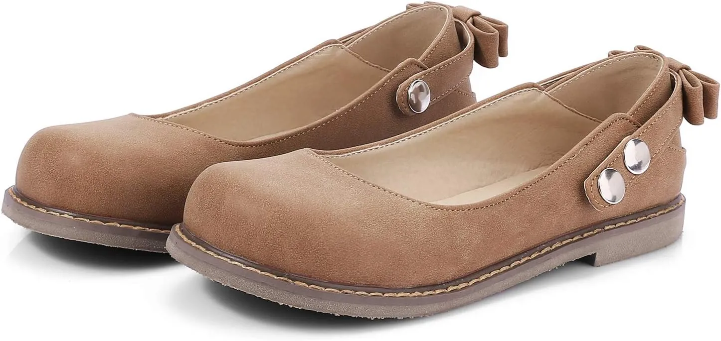 LYYSKY Women Sweet Bownot Ankle Strap Mary Jane Shoes Casual Flats Three Ways Wear Walking Shoes