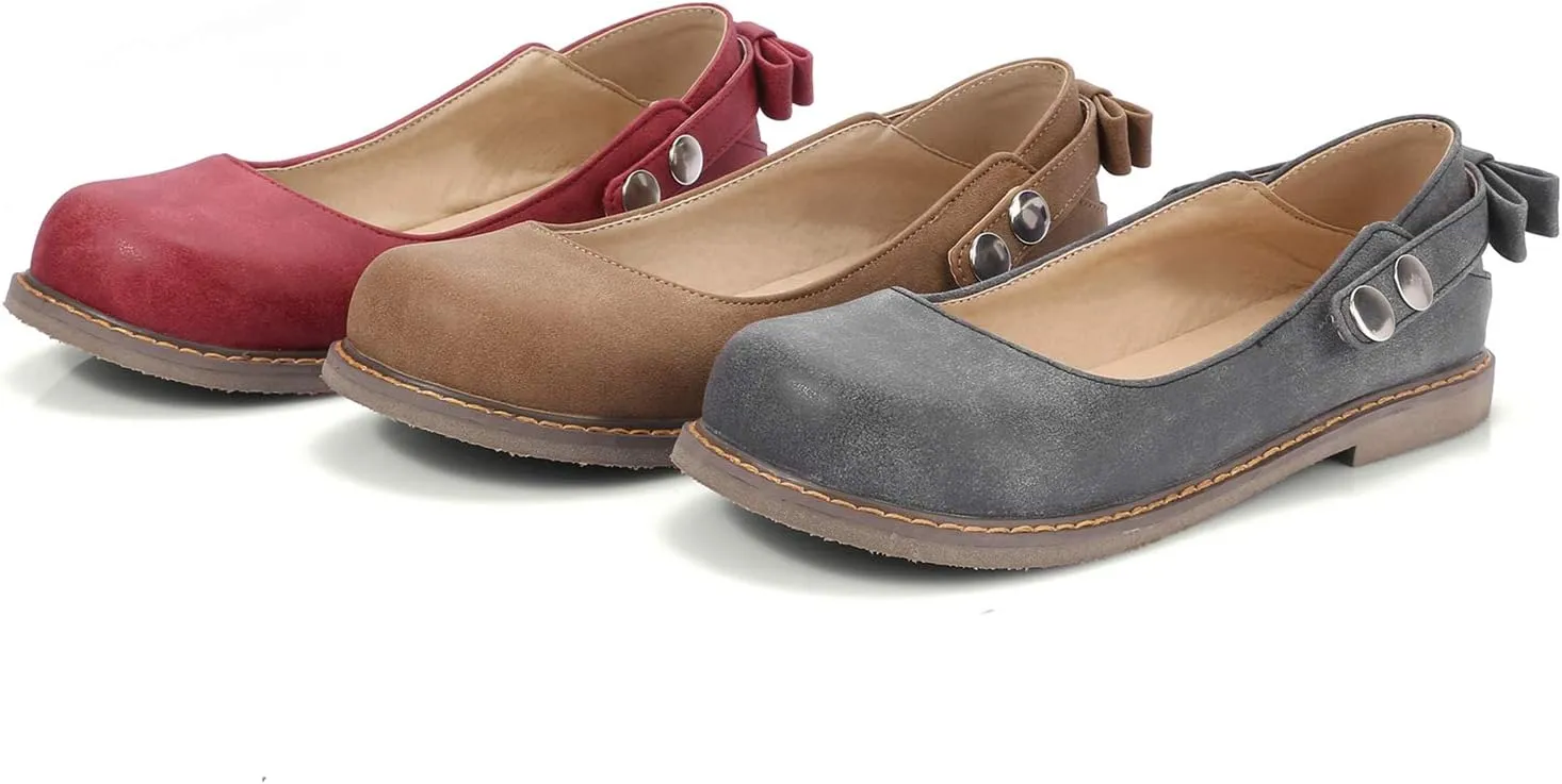 LYYSKY Women Sweet Bownot Ankle Strap Mary Jane Shoes Casual Flats Three Ways Wear Walking Shoes