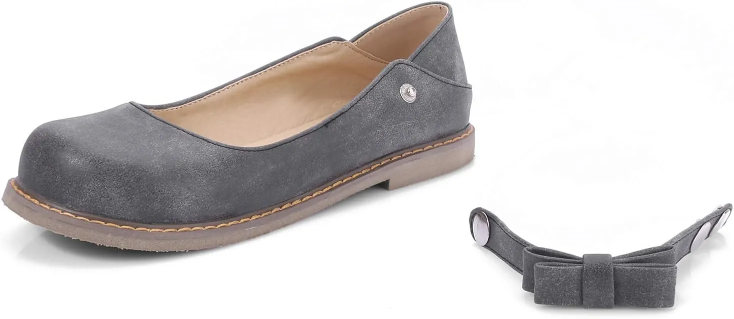 LYYSKY Women Sweet Bownot Ankle Strap Mary Jane Shoes Casual Flats Three Ways Wear Walking Shoes