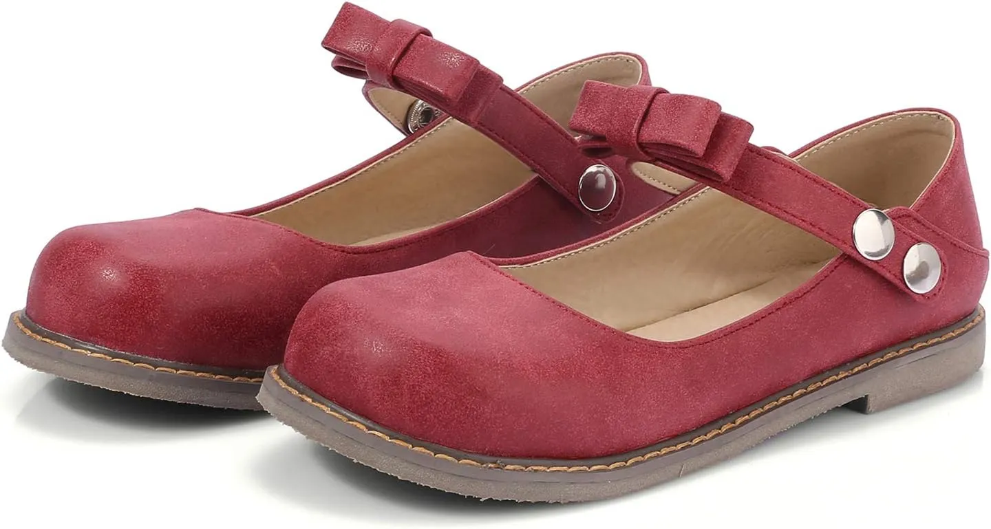 LYYSKY Women Sweet Bownot Ankle Strap Mary Jane Shoes Casual Flats Three Ways Wear Walking Shoes