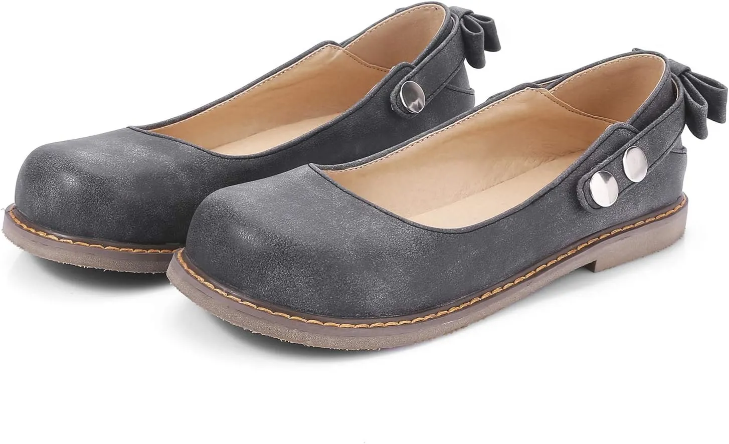 LYYSKY Women Sweet Bownot Ankle Strap Mary Jane Shoes Casual Flats Three Ways Wear Walking Shoes